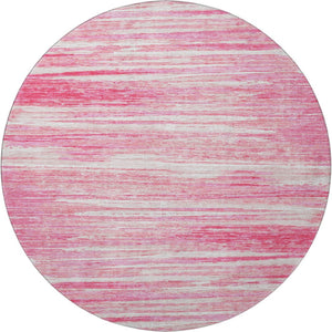 HomeRoots 8' Pink And Ivory Striped Washable Round Rug with UV Protection - Stylish, Durable, and Soft Comfort 671249