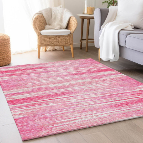HomeRoots 8' X 10' Pink and Ivory Striped Washable Area Rug - Soft, Durable, UV Protected for Family Spaces 671250