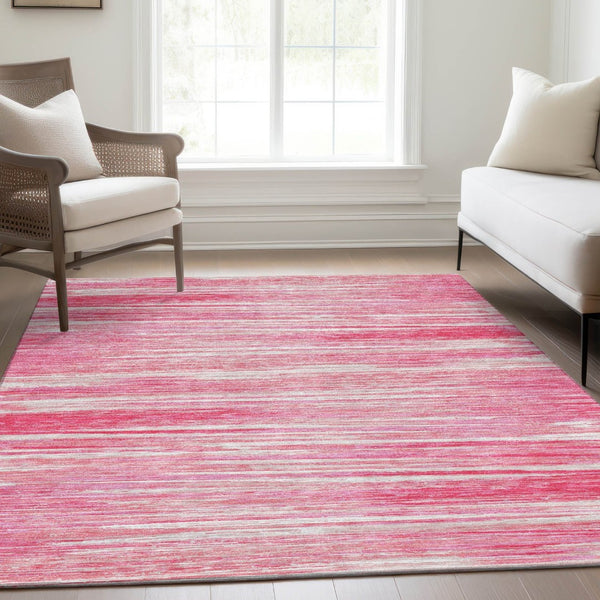 HomeRoots 8' X 10' Pink and Ivory Striped Washable Area Rug - Soft, Durable, UV Protected for Family Spaces 671250