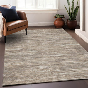 HomeRoots 5' X 8' Striped Taupe Ivory Beige Washable Area Rug with UV Protection – Ideal for Family Spaces! 671254
