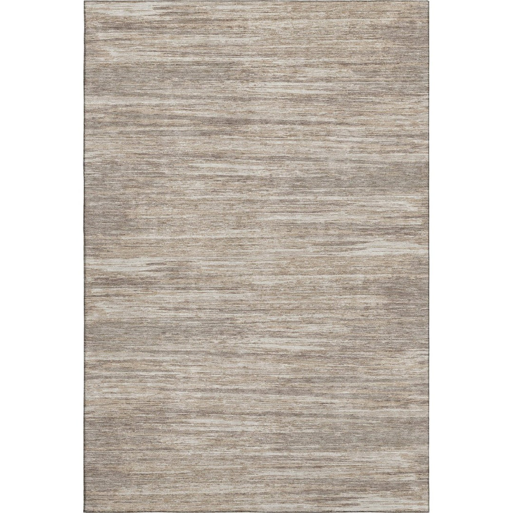 HomeRoots 5' X 8' Striped Taupe Ivory Beige Washable Area Rug with UV Protection – Ideal for Family Spaces! 671254