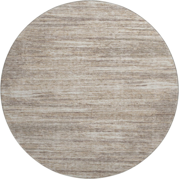 HomeRoots 8' Striped Washable Round Rug in Taupe, Ivory & Beige - Durable, Stain Resistant with UV Protection! 671255