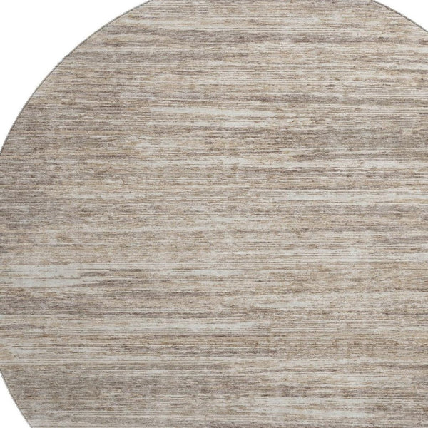 HomeRoots 8' Striped Washable Round Rug in Taupe, Ivory & Beige - Durable, Stain Resistant with UV Protection! 671255