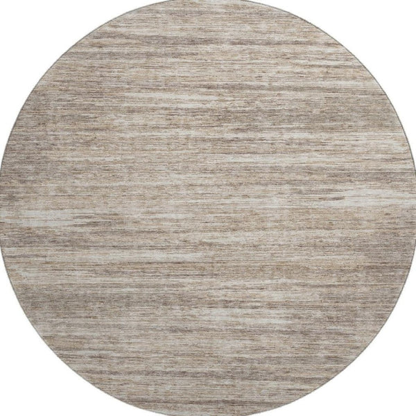 HomeRoots 8' Striped Washable Round Rug in Taupe, Ivory & Beige - Durable, Stain Resistant with UV Protection! 671255