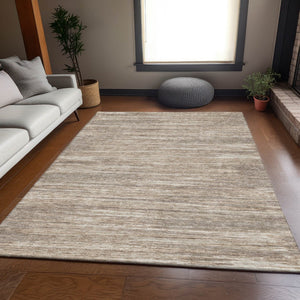 HomeRoots 10' X 14' Durable Taupe Ivory Beige Striped Washable Area Rug with UV Protection for Families and Pets 671258