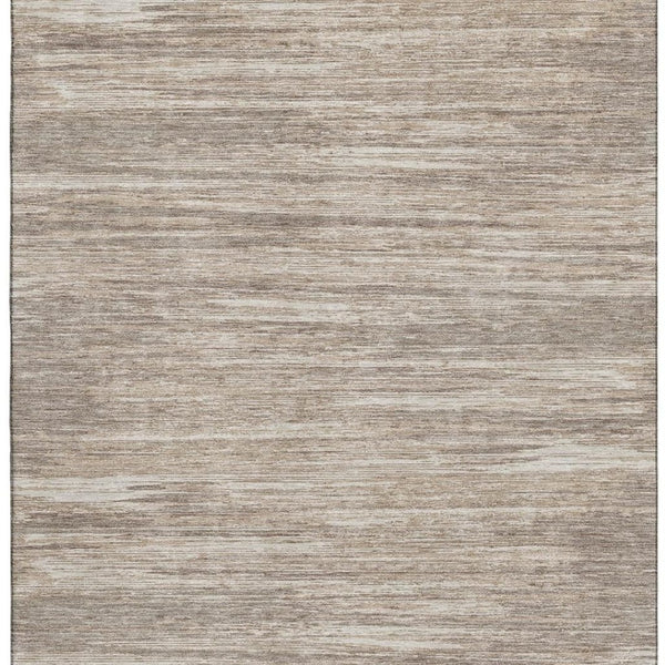HomeRoots 10' X 14' Durable Taupe Ivory Beige Striped Washable Area Rug with UV Protection for Families and Pets 671258