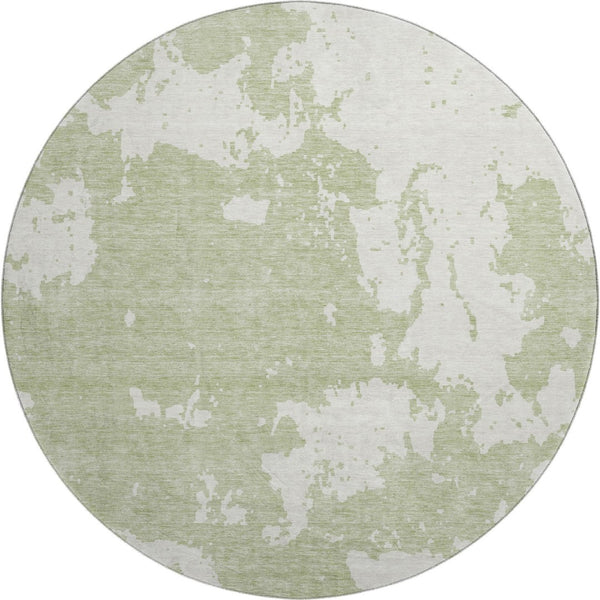 HomeRoots 8' Artichoke Green and Ivory Abstract Round Rug - Washable, UV-Protected, Stain-Resistant Design! 671261