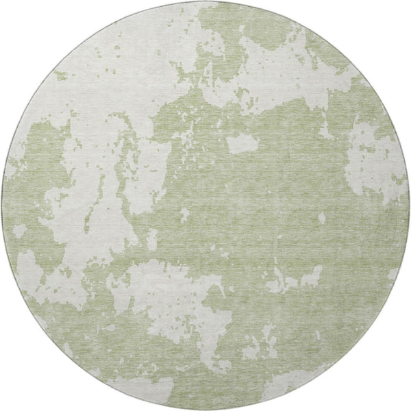 HomeRoots 8' Artichoke Green and Ivory Abstract Round Rug - Washable, UV-Protected, Stain-Resistant Design! 671261