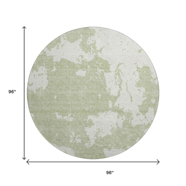 HomeRoots 8' Artichoke Green and Ivory Abstract Round Rug - Washable, UV-Protected, Stain-Resistant Design! 671261