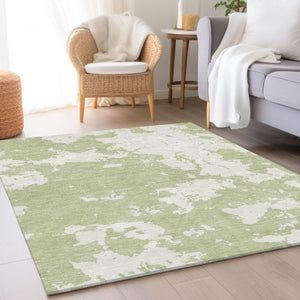 HomeRoots 9' X 12' Artichoke Green & Ivory Abstract Area Rug - Washable, Stain-Resistant, UV Protected Design 671263