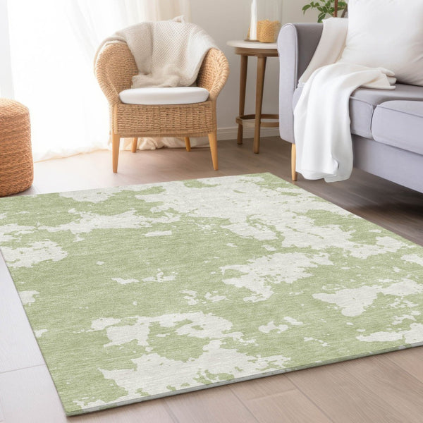 HomeRoots 9' X 12' Artichoke Green & Ivory Abstract Area Rug - Washable, Stain-Resistant, UV Protected Design 671263