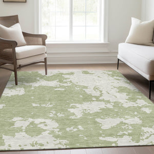 HomeRoots 9' X 12' Artichoke Green & Ivory Abstract Area Rug - Washable, Stain-Resistant, UV Protected Design 671263