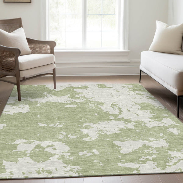 HomeRoots 9' X 12' Artichoke Green & Ivory Abstract Area Rug - Washable, Stain-Resistant, UV Protected Design 671263