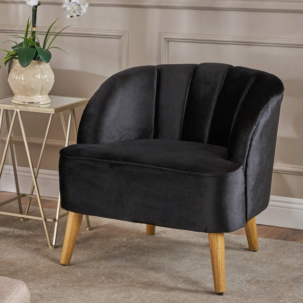 English Elm Chair Velvet Club Seat with Channel Stitching and Rubberwood Legs for Modern Interiors 61714.00BLK