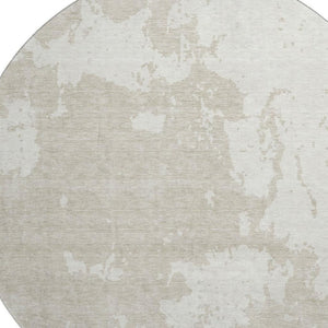 HomeRoots 8' Beige and Ivory Abstract Round Rug - Durable, Stain-Resistant, UV-Protected for Modern Homes 671267