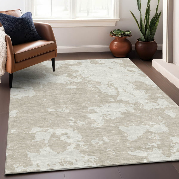 HomeRoots 8' X 10' Beige And Ivory Abstract Area Rug - Stylish, Washable, UV Protected for Busy Homes & Kids 671268