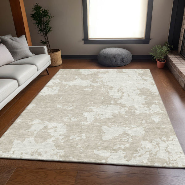 HomeRoots 8' X 10' Beige And Ivory Abstract Area Rug - Stylish, Washable, UV Protected for Busy Homes & Kids 671268