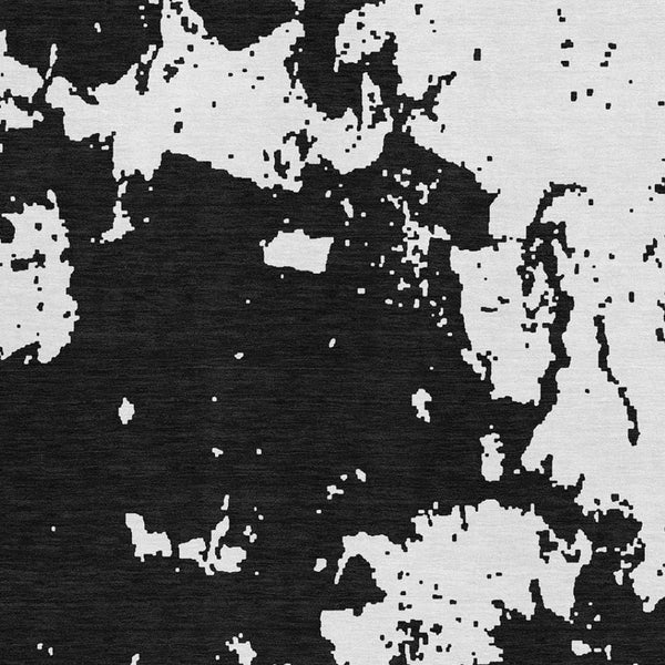 HomeRoots 9' X 12' Black And White Abstract Washable Area Rug - Durable, UV-Protected, Modern Design for Homes 671275