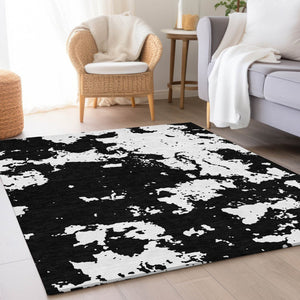 HomeRoots 10' X 14' Black And White Abstract Area Rug - Washable, Durable, UV Protected for Modern Living Spaces 671276