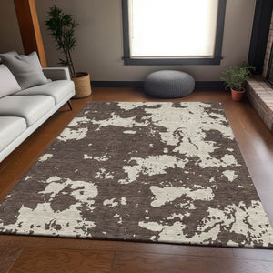 HomeRoots 5' X 8' Washable Abstract Area Rug in Brown & Beige - Durable, UV-Protected, Soft & Stylish Design 671278