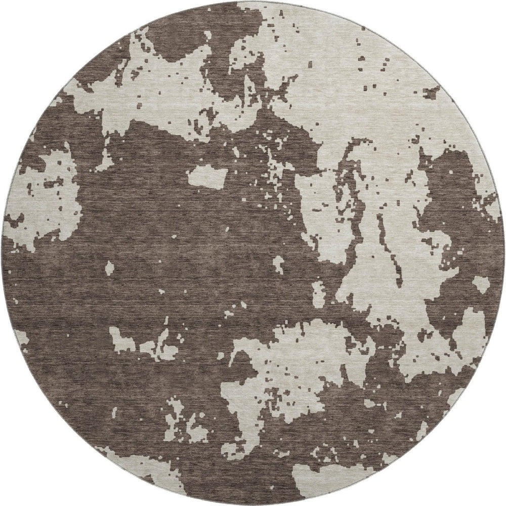 HomeRoots 8' Washable Round Rug in Brown and Beige Abstract Design — Durable, UV Protected, Soft & Stylish! 671279