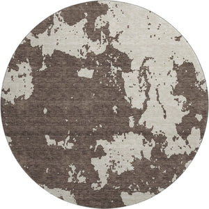 HomeRoots 8' Washable Round Rug in Brown and Beige Abstract Design — Durable, UV Protected, Soft & Stylish! 671279