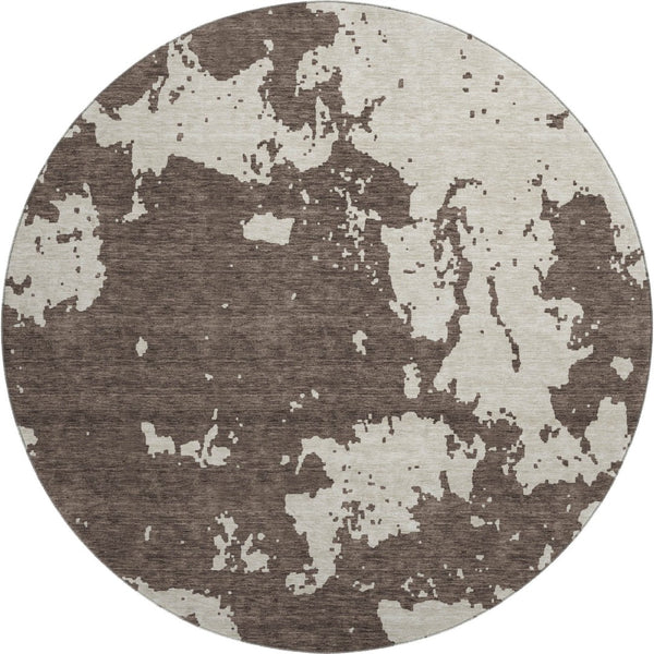 HomeRoots 8' Washable Round Rug in Brown and Beige Abstract Design — Durable, UV Protected, Soft & Stylish! 671279