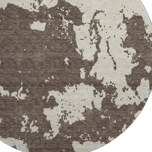 HomeRoots 8' Washable Round Rug in Brown and Beige Abstract Design — Durable, UV Protected, Soft & Stylish! 671279