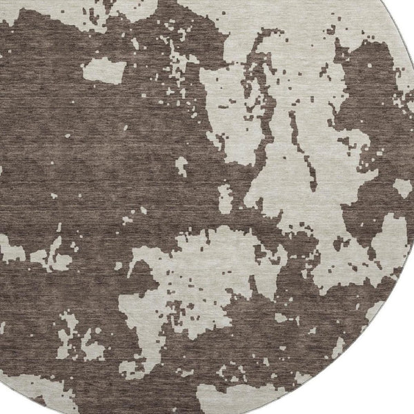 HomeRoots 8' Washable Round Rug in Brown and Beige Abstract Design — Durable, UV Protected, Soft & Stylish! 671279
