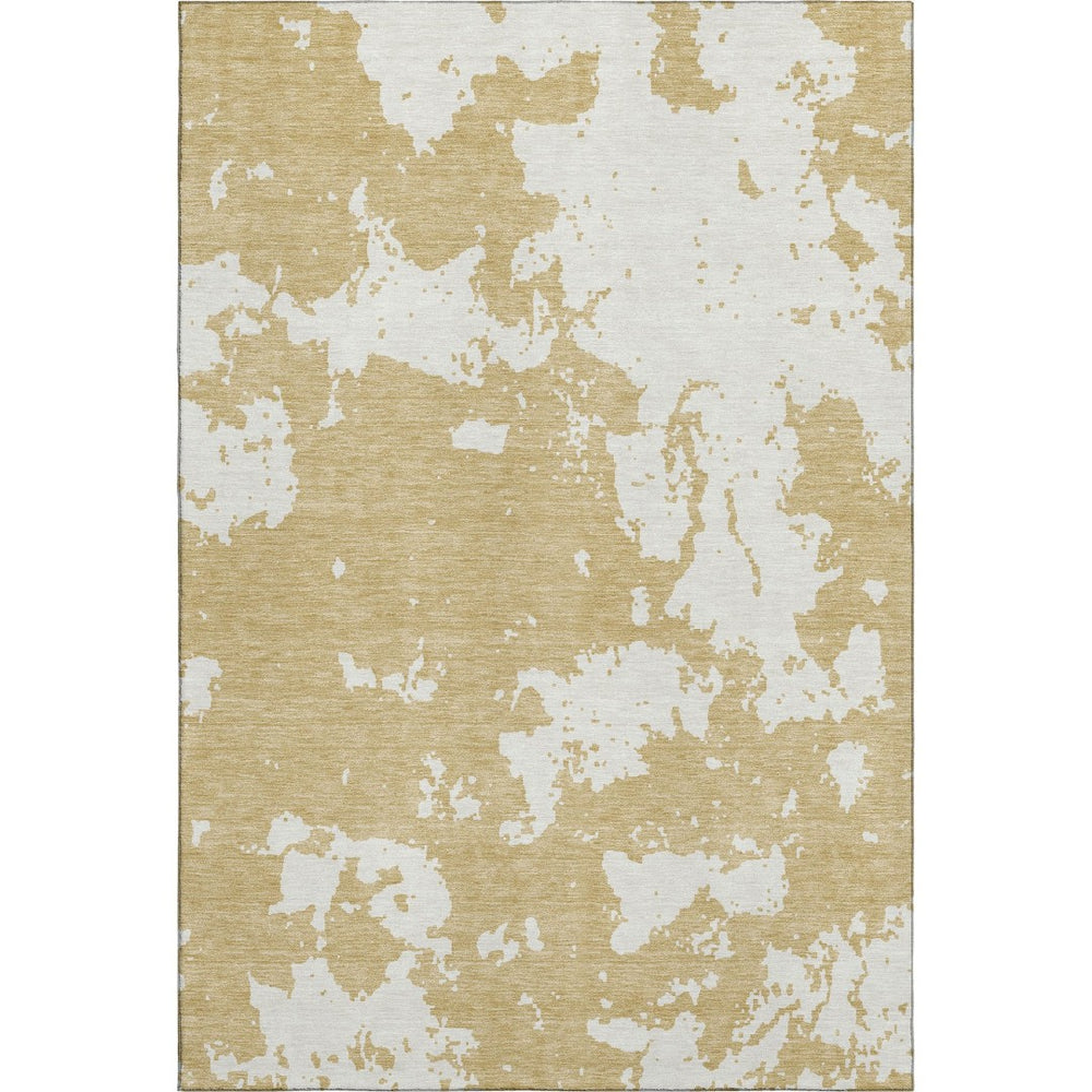 HomeRoots 5' X 8' Gold And Beige Abstract Area Rug – Washable, UV Protected, Durable for High-Traffic Homes 671284