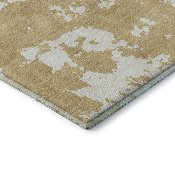 HomeRoots 9' X 12' Gold and Beige Abstract Washable Area Rug – Durable, UV-Protected, and Easy to Clean Design 671287