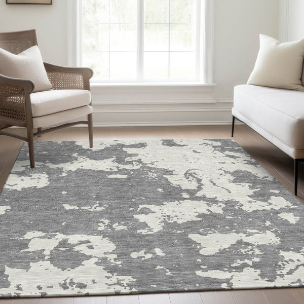 HomeRoots 5' x 8' Gray and Beige Abstract Washable Area Rug with UV Protection for Homes with Kids & Pets 671290