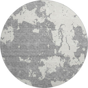 HomeRoots 8' Gray and Beige Abstract Washable Round Rug with UV Protection - Perfect for Busy Homes & Style! 671291