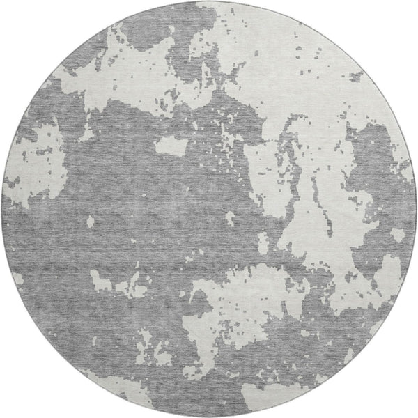 HomeRoots 8' Gray and Beige Abstract Washable Round Rug with UV Protection - Perfect for Busy Homes & Style! 671291