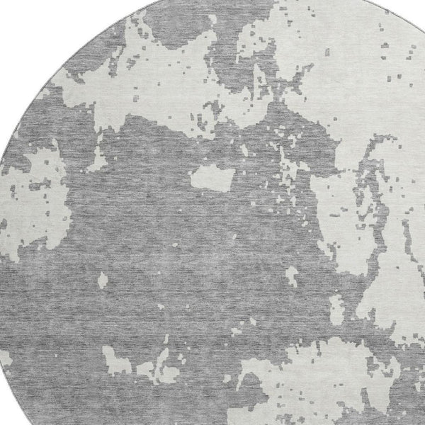 HomeRoots 8' Gray and Beige Abstract Washable Round Rug with UV Protection - Perfect for Busy Homes & Style! 671291