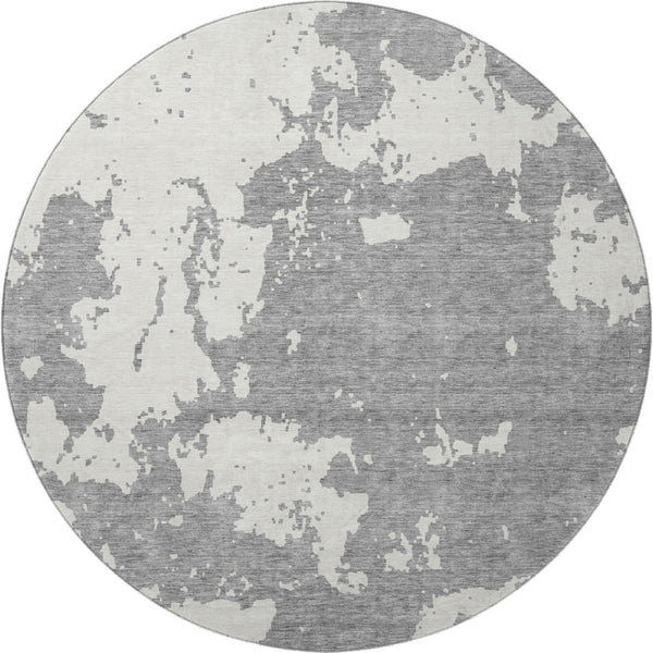 HomeRoots 8' Gray and Beige Abstract Washable Round Rug with UV Protection - Perfect for Busy Homes & Style! 671291
