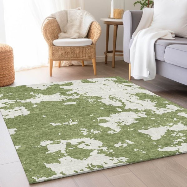 HomeRoots 5' X 8' Abstract Green and Beige Washable Area Rug with UV Protection - Stylish and Durable Solution! 671296