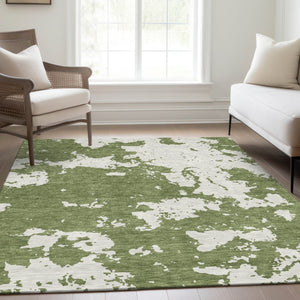 HomeRoots 5' X 8' Abstract Green and Beige Washable Area Rug with UV Protection - Stylish and Durable Solution! 671296