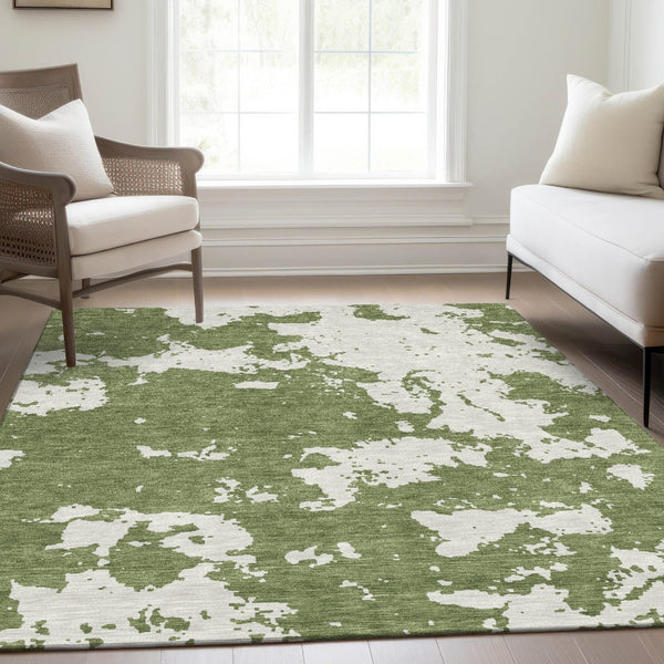 HomeRoots 5' X 8' Abstract Green and Beige Washable Area Rug with UV Protection - Stylish and Durable Solution! 671296