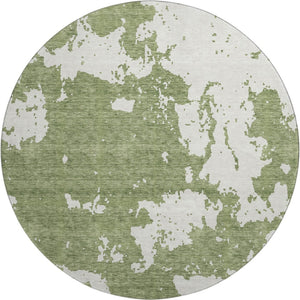 HomeRoots 8' Green and Beige Abstract Round Rug - Washable, UV Protected, Ideal for Active Homes and Style 671297
