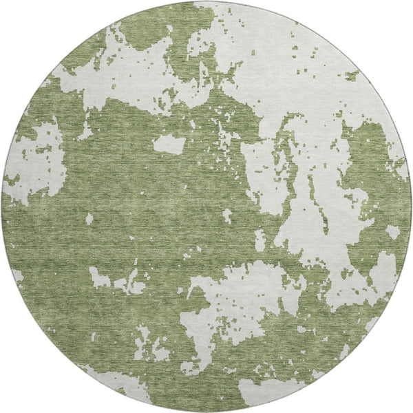 HomeRoots 8' Green and Beige Abstract Round Rug - Washable, UV Protected, Ideal for Active Homes and Style 671297