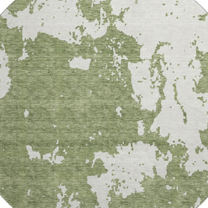 HomeRoots 8' Green and Beige Abstract Round Rug - Washable, UV Protected, Ideal for Active Homes and Style 671297