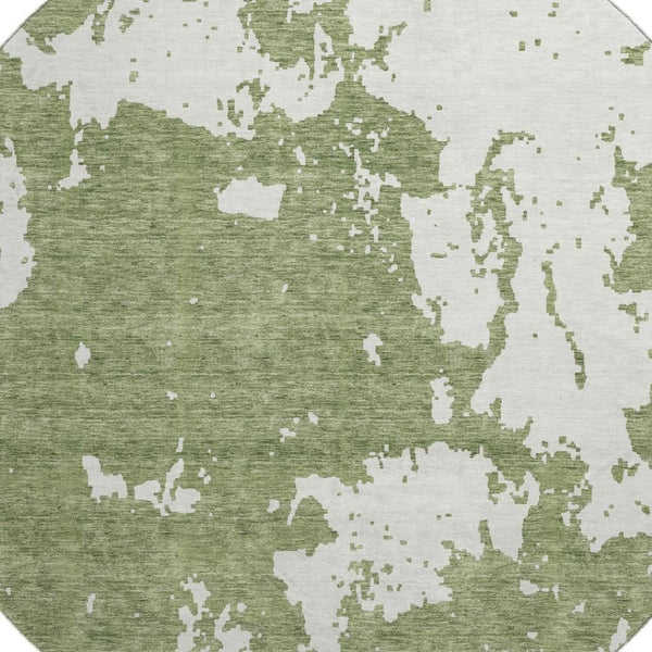 HomeRoots 8' Green and Beige Abstract Round Rug - Washable, UV Protected, Ideal for Active Homes and Style 671297