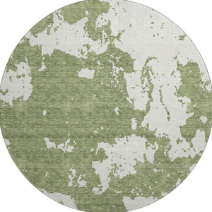 HomeRoots 8' Green and Beige Abstract Round Rug - Washable, UV Protected, Ideal for Active Homes and Style 671297