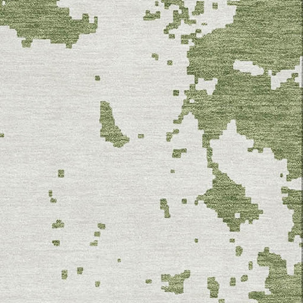 HomeRoots 9' X 12' Stylish Green & Beige Abstract Area Rug - Washable, UV Protected, Perfect for Busy Homes! 671299