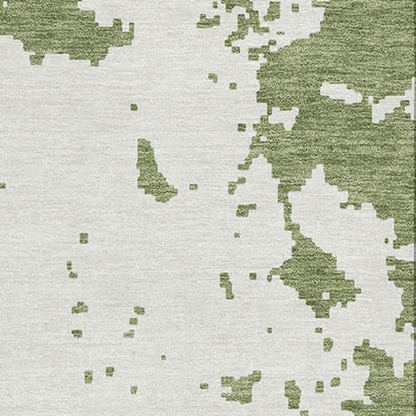 HomeRoots 9' X 12' Stylish Green & Beige Abstract Area Rug - Washable, UV Protected, Perfect for Busy Homes! 671299