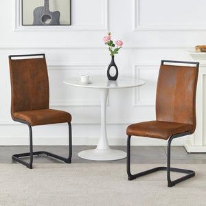 English Elm Set of 2 Vintage Brown Suede Fabric High Back Dining Chairs with Black Metal Frame W1151P324742