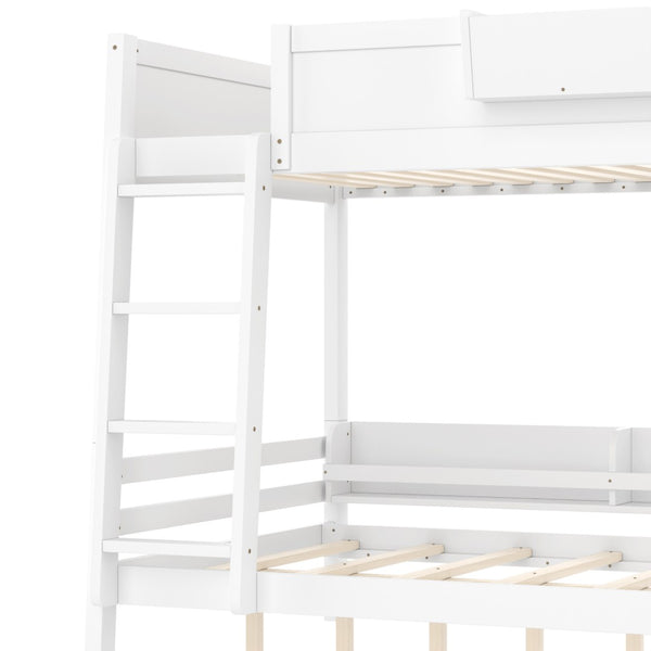 English Elm Full Pine Bunk Bed with Integrated Bookshelves Guardrails and Detachable Frame White W5316S00011