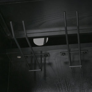 English Elm K&K 58" Farmhouse Kitchen Island with Sliding Barn Door, Drop Leaf, Glass Rack, Locking Wheels, Power Black N707P349811B