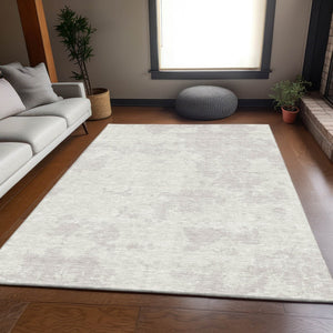 HomeRoots 5' X 8' Ivory and Beige Abstract Area Rug - Durable, Washable, UV-Protected for Modern Living Spaces 671302